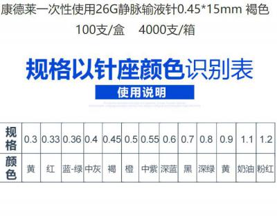 康德萊一次性使用靜脈輸液針26G 0.45*15mm（100支/盒）